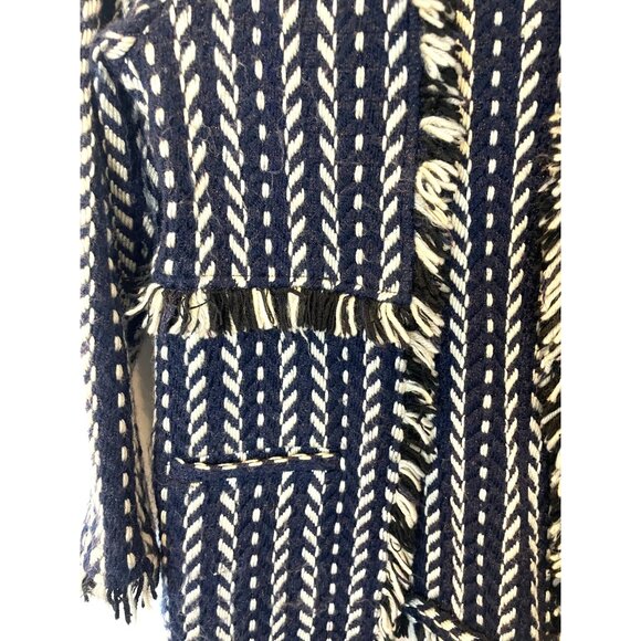 Cupcakes and Cashmere Tweed Fringed Knit Coat Navy Black White Fringe Size Small - Picture 6 of 11